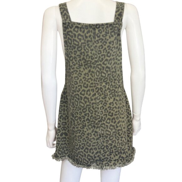 Very J Dress Womens M Green Leopard Print Button Down Pockets Sleeveless Mini - Picture 2 of 8